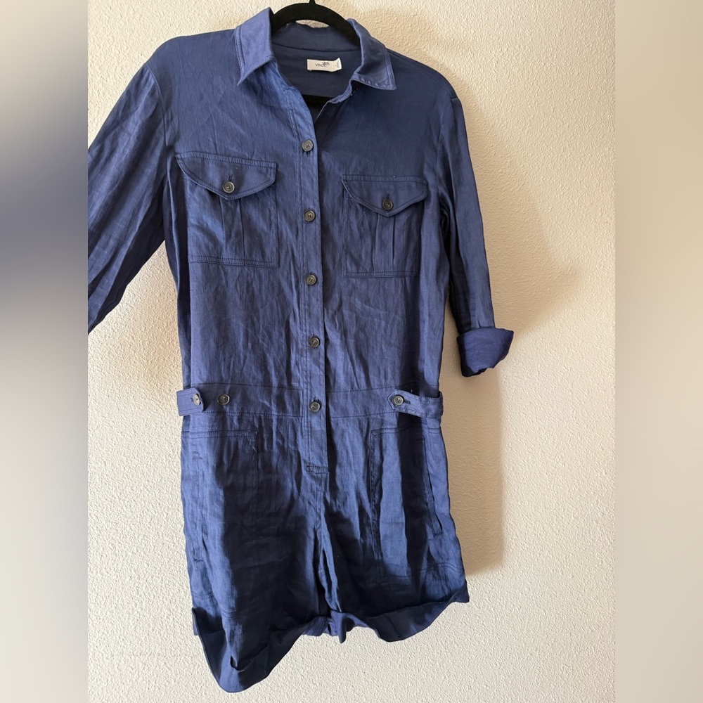 Vince Navy Blue Linen Blend Romper Size 2 - Picture 2 of 5